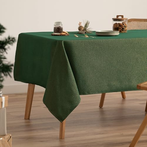 GAMUSI Weihnachtstischdecke, einfarbig, goldfarbener Faden, Esstisch, rechteckig, Weihnachtsdekoration, 140 x 200 cm, Grün