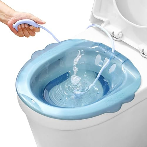 Sitz Bath portátil sobre el inodoro Bidé portátil con más descarga Anti-Overflow Gran capacidad Adjunto de bidé para hemorroides Postparto Atención privada Azul, Bidet de viaje