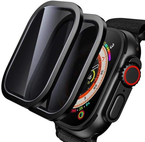 WSKEN Sichtschutz Schutzfolie für Apple Watch Ultra 3/2/Ultra 49mm, [Titanium Alloy Frame] Displayschutz Blasenfreie, Volle Abdeckung, Anti-Staub Kompatibel mit iWatch Ultra Series