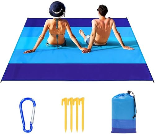 Ryvera Stranddecke Sandfrei, Outdoor Decke Ultraleicht Picknickdecke Wasserdicht 210 × 200cm Strandtuch Strandmatte Strandunterlage mit 4 Heringen für Strand Wandern Campen Outdoor Picknick Reisen