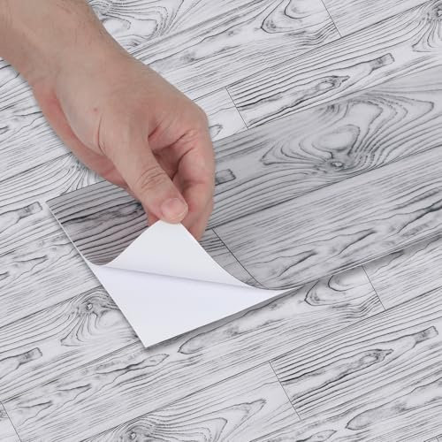 Inscrip PVC Bodenbelag Selbstklebend, 10 Stück Vinylboden, Abziehen und Aufkleben, Wasserfest Vinyl Laminat Rutschfeste Dekor-Dielen für Schlafzimmer Küche Wohnzimmer,Holzoptik (Weiß, 40x15cm)