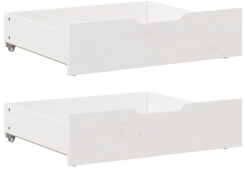Gecheer Commodes de lit 2 pièces blanches 75 x 55 x 16 cm en bois de pin, tiroirs de lit, tiroirs sous le lit, commodes sous le lit, commodes sous-lit,P850933