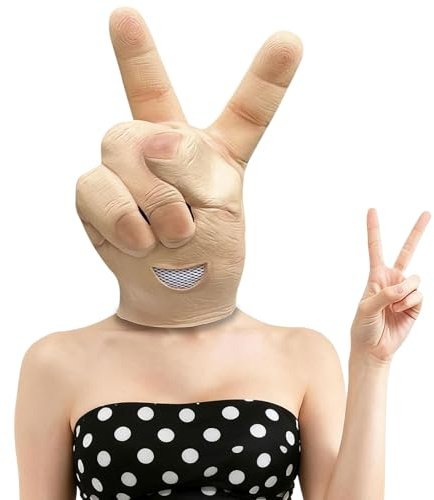 BEJOYFMY V-förmige Fingermaske, Siegeszeichen Kopfmaske, Neuheit Realistische Ball Gesichtsmasken für Cosplay Party Requisiten