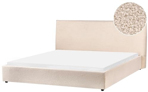 Beliani Modern Traditional Upholstered Bed EU Super King Size 6ft Soft Boucle Beige Lavaur