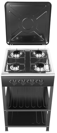 Donened - 4 Flammig Gaskochfeld mit Rutschfester Halterung, Freistehender Naturgasherd, Gaskocher Camping, Gasherd Camping Gasherd, 49 x 49 x 79cm (Schwarz)