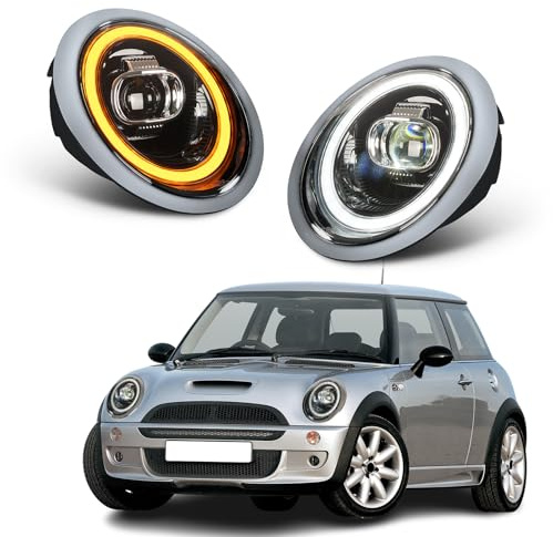 CKCD Scheinwerfer Für Mini Schrägheck Cabrio R50 R52 R53 2001-2007 | LED-Projektor Scheinwerfer Mit Atme blau drl, Paar (links und rechts)