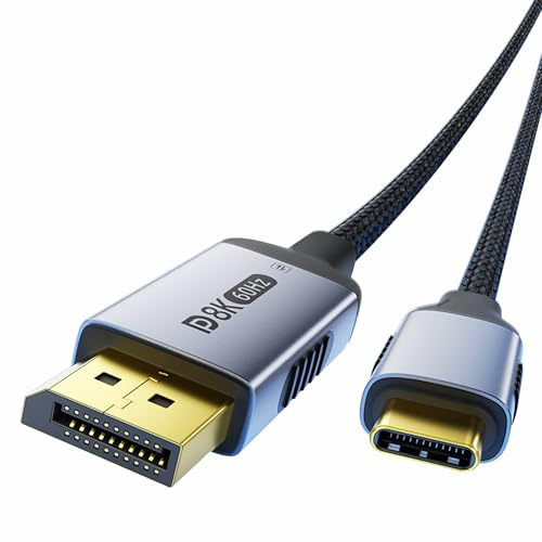 Bidirectional USB-C to DisplayPort 1.4 Cable 8K@60Hz 4K@240Hz, 10FT/3M DP to USB C Thunderbolt 4 Cord,Aluminum Case Nylon Braided, Compatible with iPhone 16 Pro Max, MacBook Pro/Air, iPad(10FT/3M)