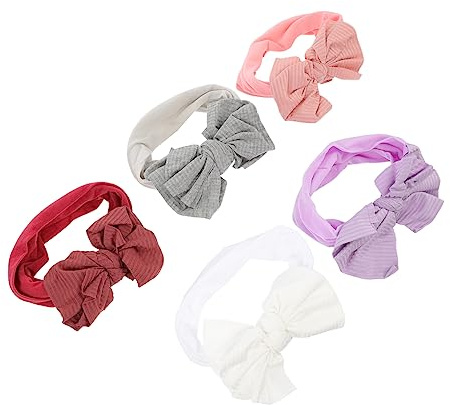 LRXIYODE 5 Stück Teiliges Haarschleifen Weiche Nylon Turban Kopfbedeckungen für Neugeborene Weiß Rosa und Lila für Shower und Fotoshootings