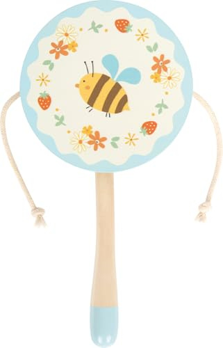 small Foot Affentrommel Kleine Freunde aus Holz, handliches Musikspielzeug mit Blumen- und Bienenmotiv, Trommel für Kinder ab 24 Monaten, 12718, Blau