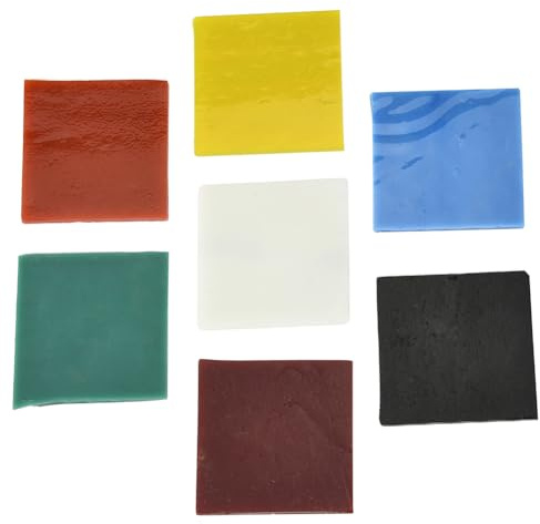 SOFPLATE 1 Box 7Pcs Fusible Glass Sheets Microwave Kiln Glass Sampler Pack Scrap Square Mosaic Tiles Art Pieces Compatible Material for Jewellery Making Craft Cabochon DIY Pendant Crafting Accessories