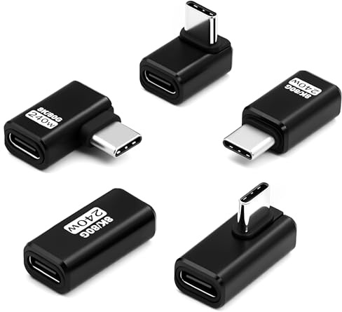 Duttek 90 Degree USB C Right Angle Adapter, 【80Gbps Data, 240W Charging, 8K@60Hz Video】 Male to Female USB-C 90 Degree Adapter for Laptop, MacBook Pro/Ai, iPhone 16, Steam Deck, 5 Pack