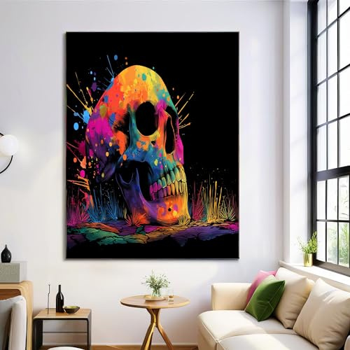 Wandkunst Kunst Poster Schwarz Farbe Totenkopf Leinwand Malerei, Personalisiert Graffiti Kunst Poster Und Drucke Wandbilder Für Wohnzimmer Wanddekoration Rahmenlos 70x100cm