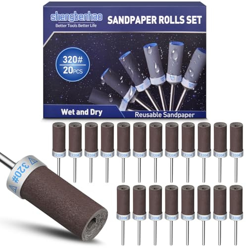 20 Pezzi 320 Grana di Tamburi Abrasivi Manicotti per Utensili Rotativi, Cilindri Abrasivi Accessori Punte con Albero da 1/8(3mm) per Levigatura e Lucidatura