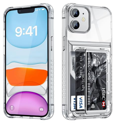 Vunake Klar für iPhone 11 hülle mit Kartenfach Wallet [Max. 4 Karten] Handyhülle iPhone 11 Thin Transparent TPU Kartenfach Stoßfest Handy Hülle iPhone 11 6,1 Zoll,Anti-Yellowing
