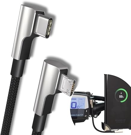 PAXO 15 cm USB Ladekabel kompatibel mit Bosch Intuvia Fahrradcomputer, USB C Smartphone laden, EBike Fahrrad Zubehör, MICRO USB - USB C, Smartphone rechts vom Intuvia