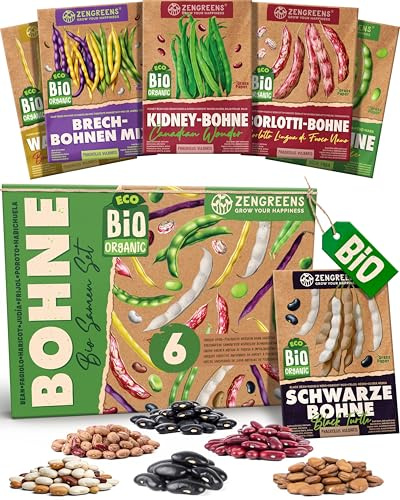 ZenGreens® Bio Bohnensamen Set - 6 samenfeste Sorten - für reiche Ernte
