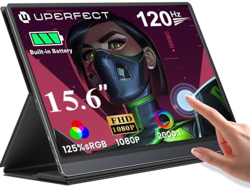 UPERFECT Écran Tactile Portable avec 10800 mAh Batterie 15,6 Pouces 120Hz | 1080P 125%sRGB 2000:1 400Nits Mat Moniteur en Métal IPS de Jeu Eye Care pour Laptop/PC/Phone/Console de Jeu