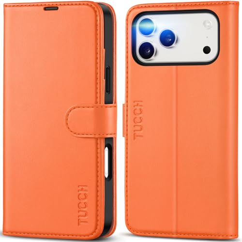 TUCCH Hülle für iPhone 17 Pro Max 6,9 2025 5G, Handyhülle, Orange | 4 Kartenfächer Klapphülle, RFID-Blocker, PU-Leder, Standfunktion, Stoßfeste TPU-Innenhülle, Lederhülle, Magnetverschluss
