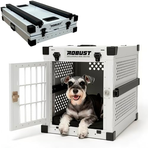 ROBUST Faltbare Hundebox aus Aluminium mit verstärkten Ecken – für zu Hause, Autofahrten, Ausflüge und Hundeausstellungen (Weiß, M)