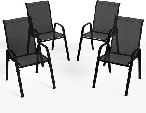 RTDTD Garden Chairs,Outdoor Stackable Dining Chairs with Armrest,Breathable Textilene and Steel Frame for Garden,Balcony,Backyard(4pcs Black)