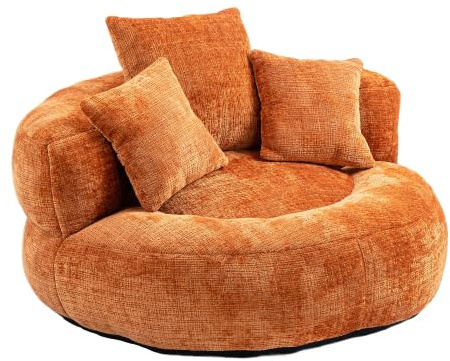feynoss Sofa für Erwachsene, XXL Bodensofa mit hohem Rücken und Armlehnen, Chenille Loungesessel mit 3 Kissen für Gaming, Lesen und Entspannen, 108 x 108 x 52 cm, Orange