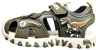 Bull Boys Sandale mit geschlossenem Zehenbereich, Dinosaurier, Nummerierung 25 bis 35, grün, 32 EU
