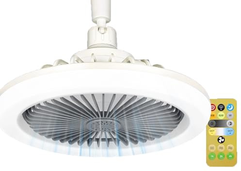 Xiexieni E27 Ventilatore da Soffitto con Luce Silenzioso, 3 Velocità Regolabili, Telecomando, Dimmerabile, 30W Lampadario Ventilatore per Camera da Letto, Cucina, Soggiorno, Garage (24.5cm)
