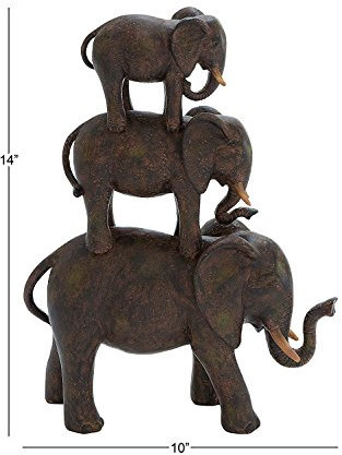 Deco 79 Polystone Elefant dekorative Skulptur Heimdekoration Statue, Akzentfigur, 25,4 x 7,6 x 35,6 cm, Braun