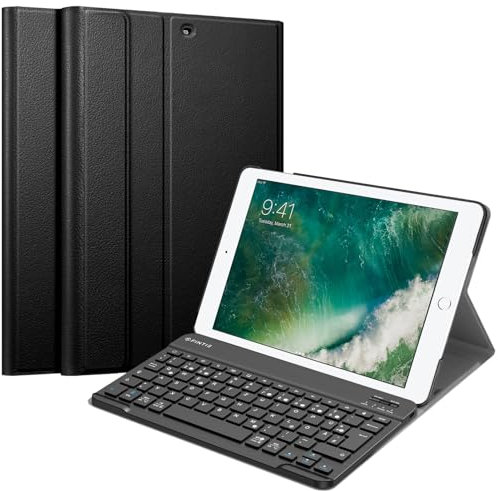 Fintie Tastatur Hülle für iPad Air 2 / iPad Air - Ultradünn leicht Ständer Schutzhülle Keyboard Case mit magnetisch Abnehmbarer drahtloser Deutscher Bluetooth Tastatur, Schwarz