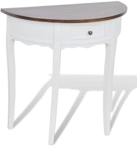 vidaXL Console Demi-Ronde avec tiroir Blanche et Plateau Marron
