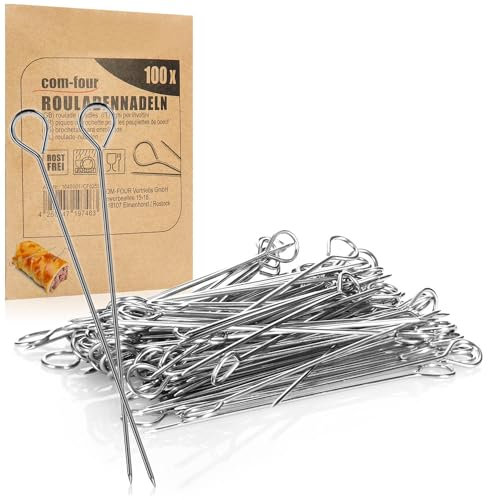 COM-FOUR® 100x Agujas para roulade hechas de acero inoxidable - Brochetas de carne de 11 cm de largo - Brochetas premium en un juego (100 piezas - aguja)