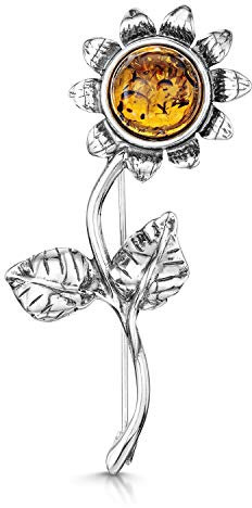 Amberta - 925 Sterlingsilber Sterling-Silber 925 Rund Orange-gelb Bernstein