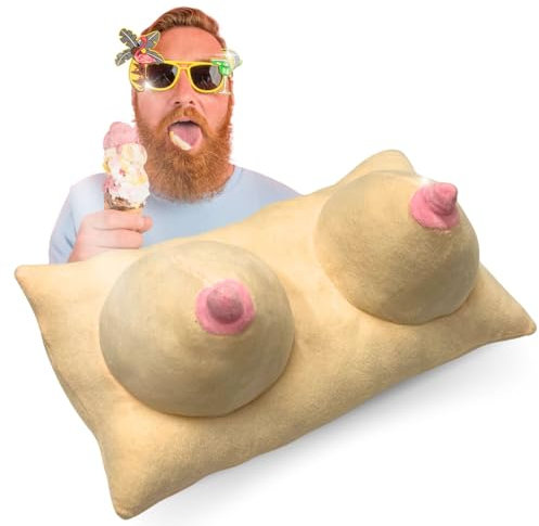 Bada Bing 3D Busen Plüsch Kissen - Scherzartikel für Erwachsene - Lustiges Geschenk für Männer und Frauen - Witziges Kuschelkissen Weiches Brustkissen - Zierkissen ca. 31 x 21 x 17 cm