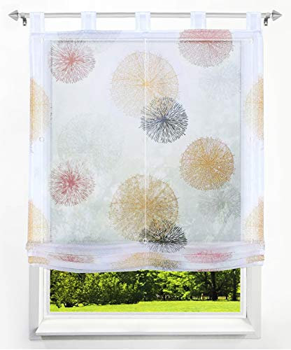 1 Stück Raffrollo mit Feuerwerk Muster Floral Design Raffgardine Voile Transparent Vorhang (BxH 100x140cm, Orange)