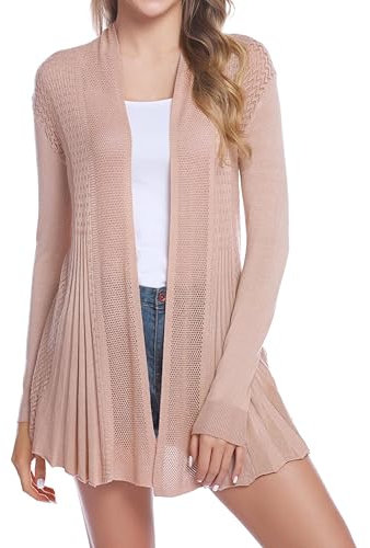 Sykooria Gilet Femme en Coton Long Tricoté Veste Casual à Manches Longue Cardigan Respirant Élégant,M,Vert