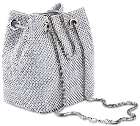 Ayliss Damen Handtasche mit Strasssteinen, Mini-/kleine Umhängetasche, Schultertasche, Abendgarderobe, glänzend, Clutch, Handtasche, Silber (Mini),