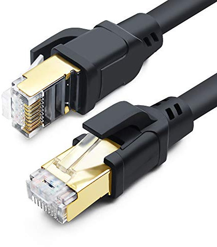 DDMALL CAT8 Ethernet Cable 1m, High Speed 40Gbps 2000MHz SFTP Internet Network LAN Cable with Gold Plated RJ45 Connector for Router, Modem, PC, Switches, Laptop, Gaming (1m, Black)