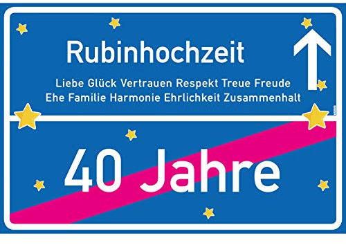 vanva Rubinhochzeit Schild Rubinhochzeit Ortsschild 30x20 cm Liebe Hochzeit 40. Hochzeitstag Party Deko Geschenke Dekoration Hochzeits-Deko Rubinhochzeit Geschenkideen