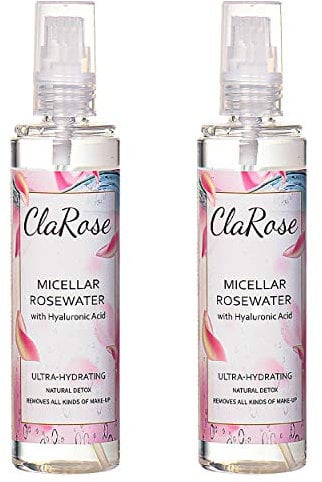 ClaRose Eau Micellaire Enrichie en Acide Hyaluronique/Eau de Rose Vegan 100 % Naturelle, 150 ml, 2 Pièces
