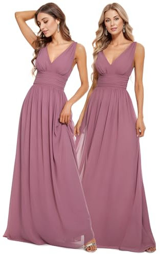 Ever-Pretty Vestito da Sera Donna Linea ad A Stile Impero Chiffon Scollo a V Senza Maniche Orchidea 40