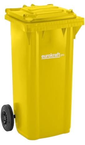 eurokraft pro | Mülltonne aus Kunststoff DIN EN 840 | Volumen 120 l, BxHxT 505 x 1005 x 555 mm, gelb