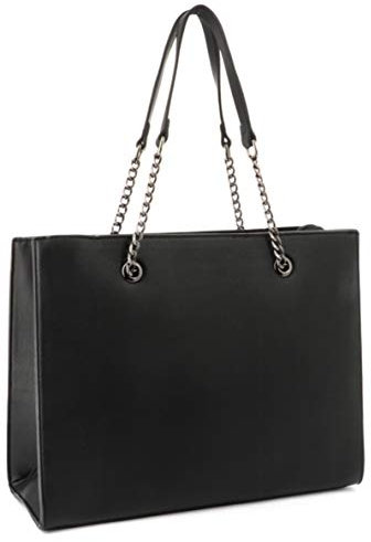 Sac à Main Femmes Chaîne avec Bandoulière - Cabas Cours Filles Grand Format A4 Lycée - Shopper Fourre-Tout Taille XL - Porté Epaule Ville PU Cuir - Chic et Tendance - Noir