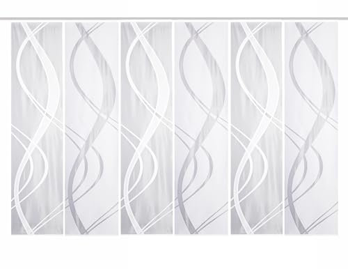 HOME WOHNIDEEN 6er-Set Schiebegardinen TIBASO, Jacquard-Stoff, Farbe: Weiß, Größe:225x57 cm