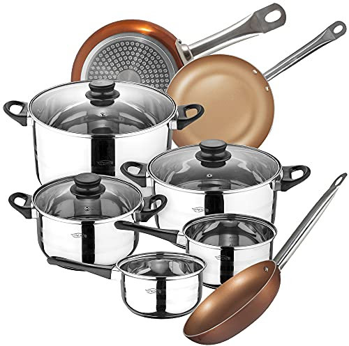 Bateria de cocina 8 piezas SAN IGNACIO Toledo de acero inoxidable con juego de sartenes (20/24/28 cm) BERGNER Professional Chef Copper Plus en alumini