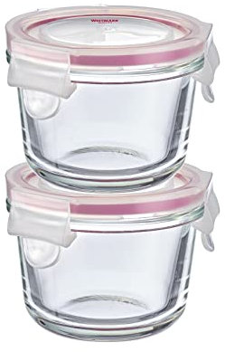 Westmark 233122E3 Lot de 2 boîtes de conservation rondes en verre avec couvercle à clip - Volume de remplissage : 150 ml - Passe au congélateur - Passe au micro-ondes et au four -