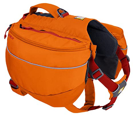 RUFFWEAR Approach Pack, Hunderucksack-Tragetasche mit integriertem Geschirr und Taschen, Tragbares Haustier-Wander- und Campingzubehör mit 2 Leinenbefestigungspunkten, Campfire Orange (L/XL)