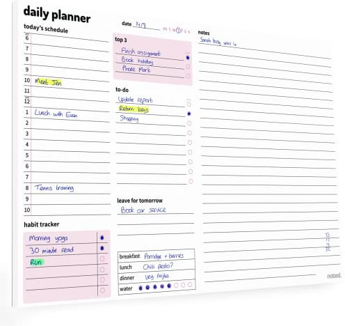 Organizador diario A4 – Organizador con horario diario, área de notas grande, lista de tareas, rastreador de hábitos, negocios, hogar o revisión de estudio de exámenes