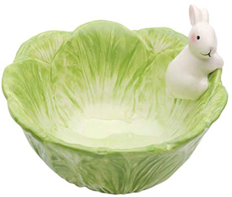 GANAZONO Cute Cartoon Cabbage with Rabbit Shaped Ceramic Bowls Rice Salad Soup Bowls Saucer for Easter Christmas Kitchen Use