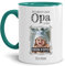 Tasse mit Spruch - Der schönste Grund Opa zu sein - Personalisierbare Keramiktasse mit Namen und Foto - Geschenk Opa - Innen & Henkel Türkis, 300 ml