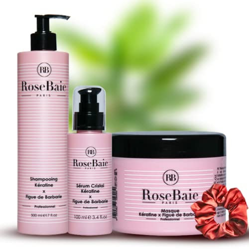 RoseBaie - Ma Routine Capillaire - Figue de Barbarie - Shampoing 500 ml - Masque 500 ml - Sérum 100 ml +1 Chouchou De Couleurs Aléatoire Offert